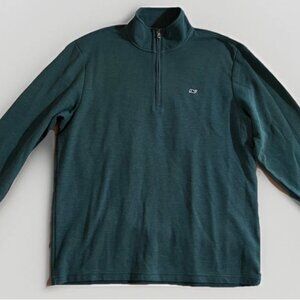 Vineyard Vines Mens Large Pullover 1/4 Zip Long Sleeve Sweater Whale Logo Green